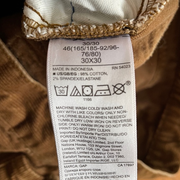 Mens GAP Straight Brown Corduroy Pants 30x30 - Picture 4 of 4